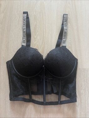Victoria's Secret Shine Strap Logo Push-up Bustier Corset 34C NWOT